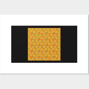 Loose Sunflower Pattern with an orange background Posters and Art